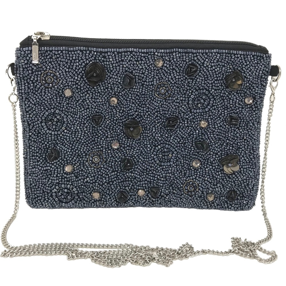 Floral Beaded Evening Crossbody Handbag with Chain Strap
